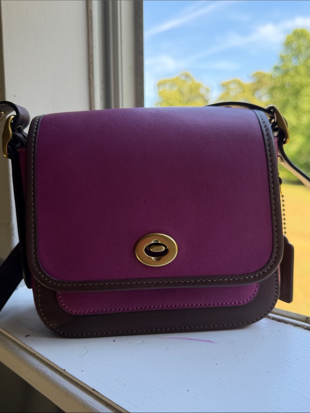 Coach Plum and Brown Leather Mini Crossbody with Gold Hardware - Picture 2 of 7